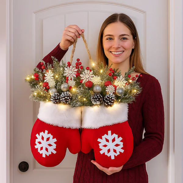 Christmas Glove-Shaped Floral Garland Door Decoration