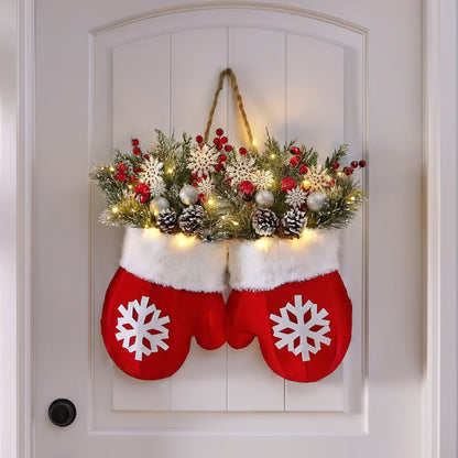 Christmas Glove-Shaped Floral Garland Door Decoration