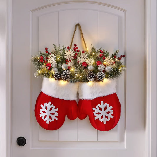 Christmas Glove-Shaped Floral Garland Door Decoration